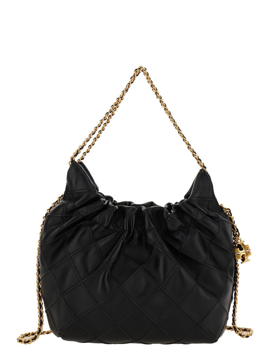 Shoulder Bag Fleming Grained Black Leather Lamb
