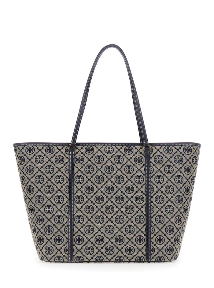 T Monogram Zip Tote Is A Bag With Tech Fabric And Blue For Women Blu Cotton Polyester