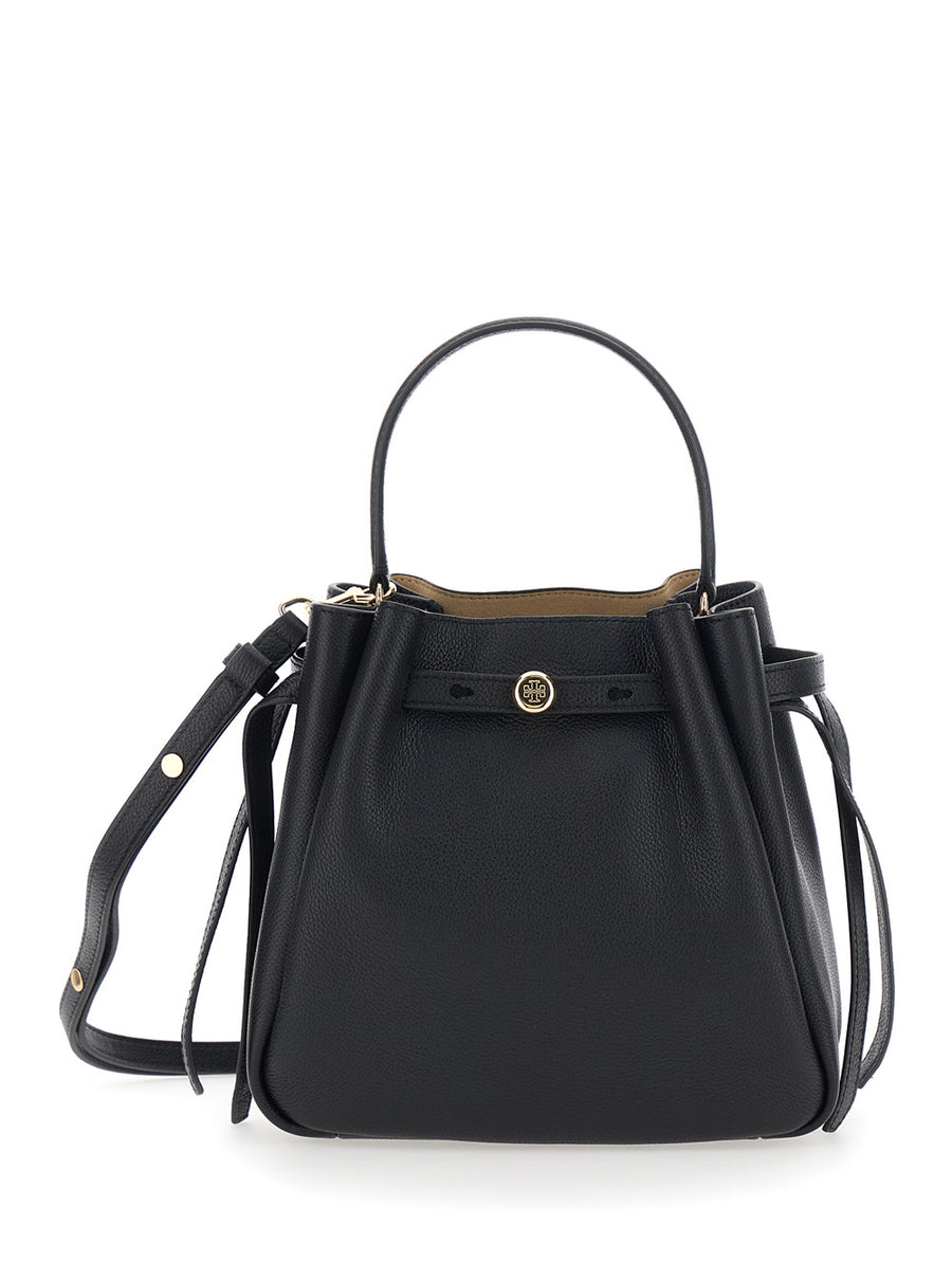 Bucket Bag Romy Grained Black Leather Cow Handbags