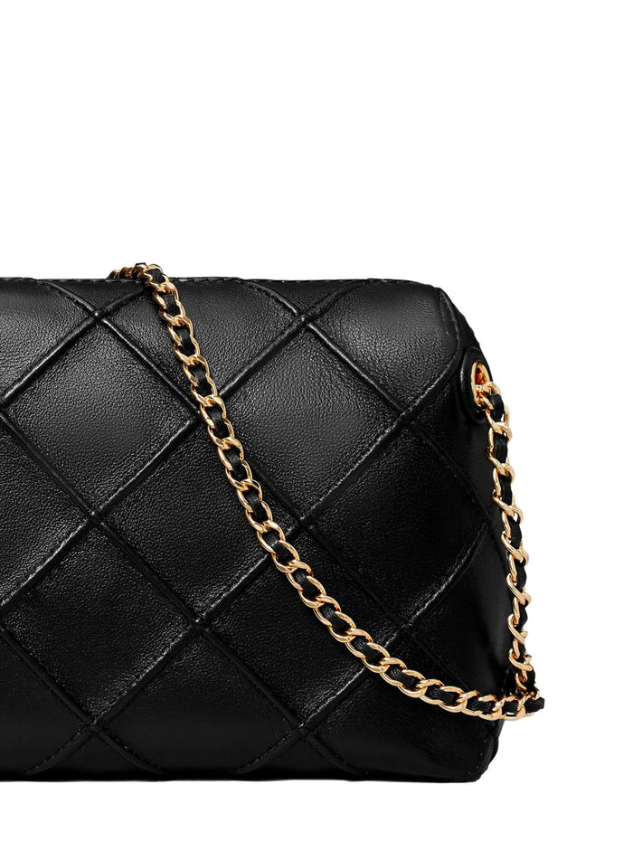 Shoulder Bag Fleming With Chain Strap And Diamond Quilting Black Leather For Women Lamb Crossbody