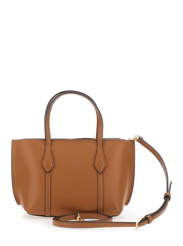 Handbag Perry With Adjustable And Removable Shoulder Strap Embossed Logo Lettering On The Front Grained Brown Leather For Women Hand Bags