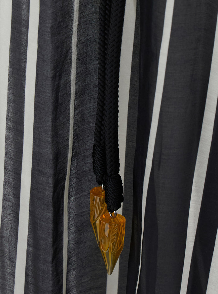 Belted Striped Silk Caftan With Belt, Silk, White And Black, Women White/black Beachwear