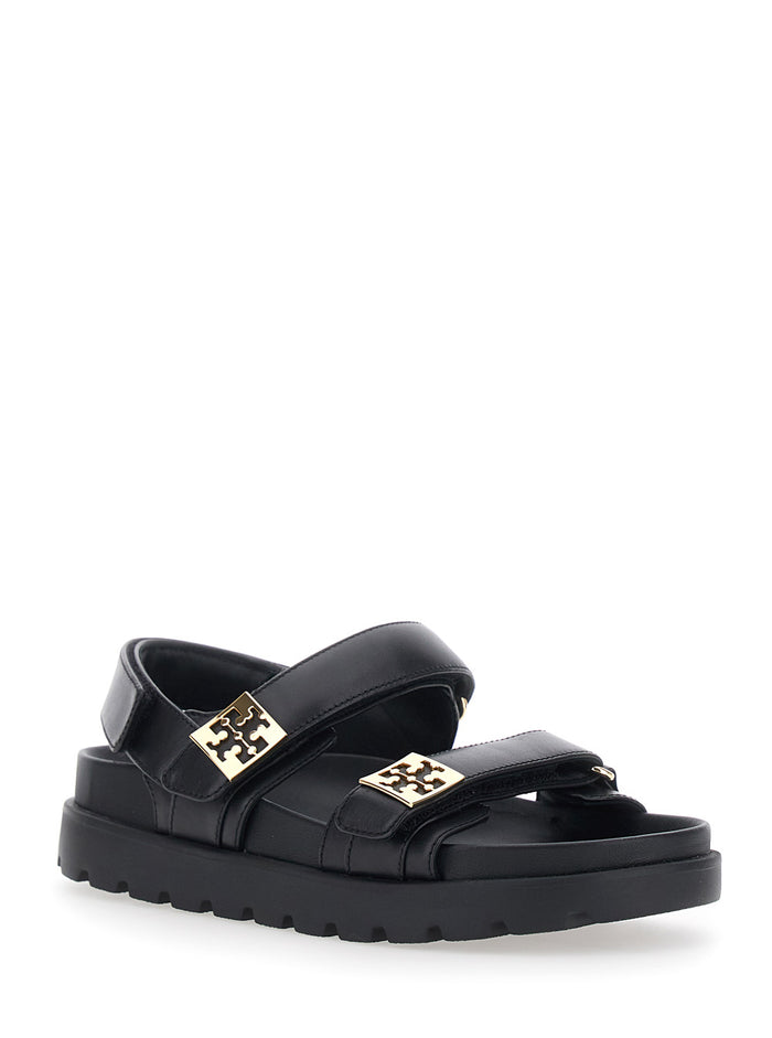 Mellow Sport Sandal With Flat Sole And Leather Details Black Woman Calf Shoes