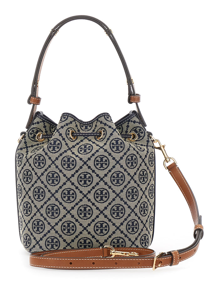T Monogram Mini Bucket Bag With Tech Fabric And Blue Details For Women Blu Cotton Polyester Hand