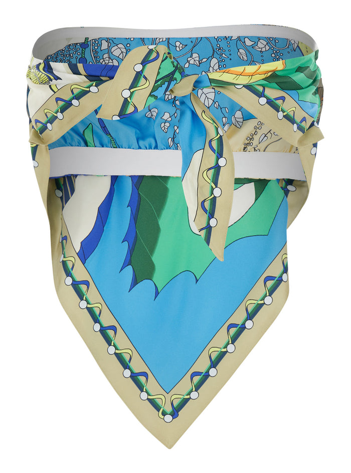 Printed Silk Scarf Top With Scarf, Multicolored And Women Tops