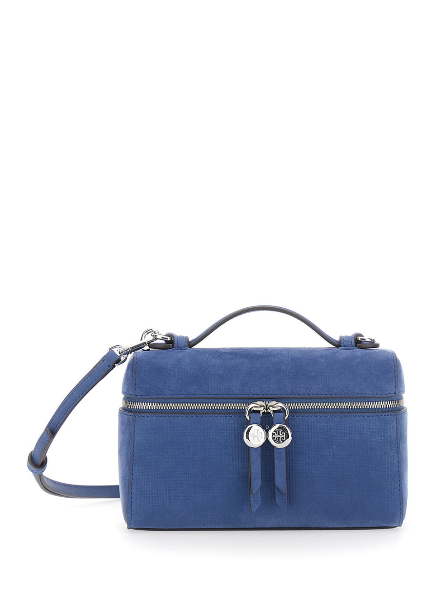 Crossbody Bag Romy Slim Top Handle Blue Leather Lamb Shoulder