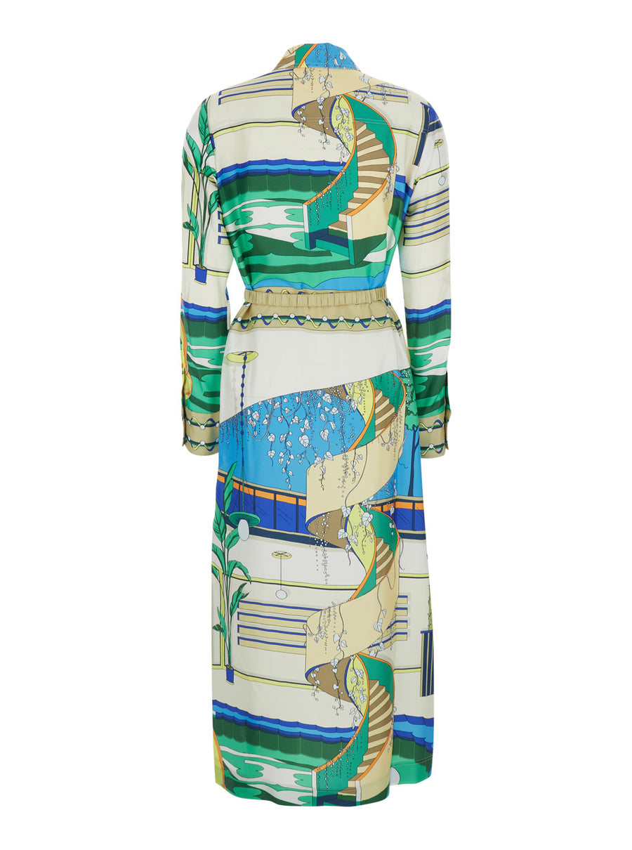 Shirtdress Printed Silk Multicolour Dress