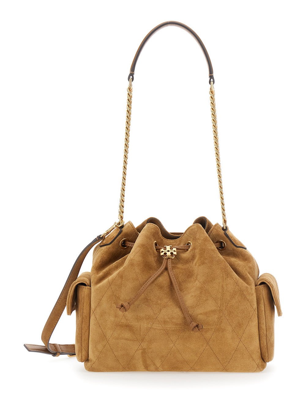 Charlue Quilted Suede Is A Brown Shoulder Bag With Zip Closure And Details, Womens