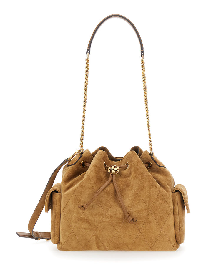 Charlue Quilted Suede Is A Brown Shoulder Bag With Zip Closure And Details, Womens