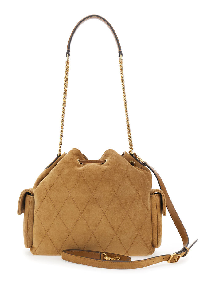 Charlue Quilted Suede Is A Brown Shoulder Bag With Zip Closure And Details, Womens