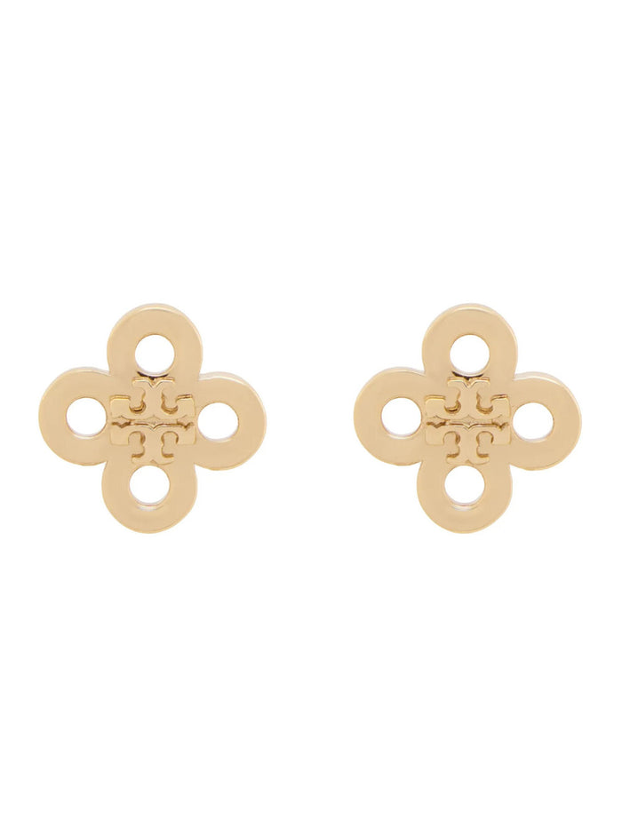 Forget Me Not Clover Earrings With Metal Details And Logo, Metallic Color, Woman