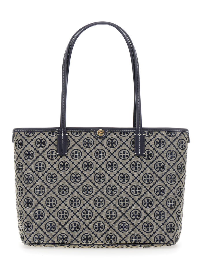 Tote T Monogram Small Zip With Tech Fabric And Blue For Women Blu Cotton Polyester Bags