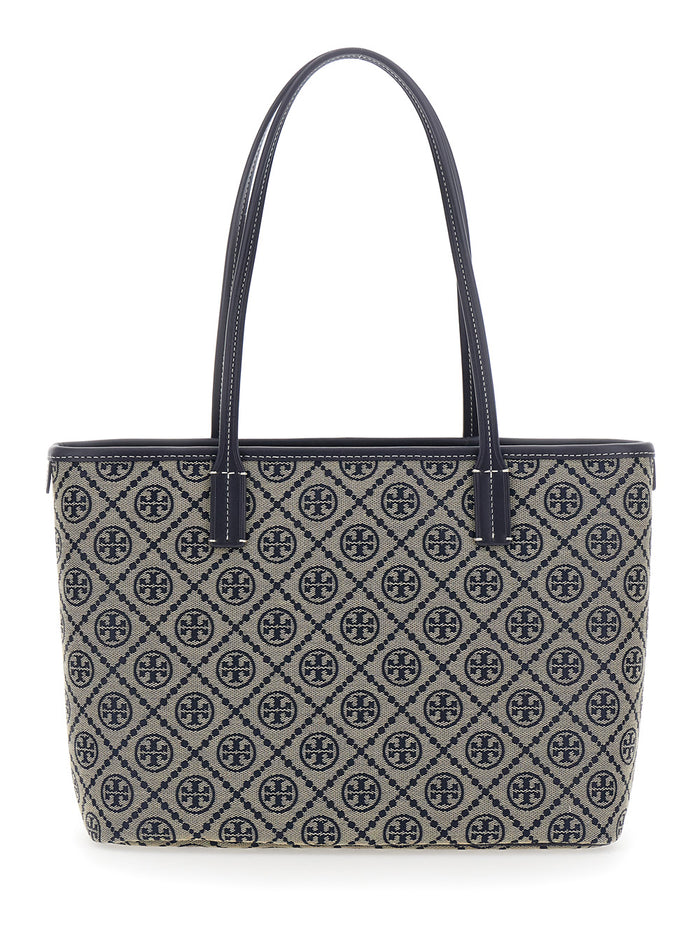 Tote T Monogram Small Zip With Tech Fabric And Blue For Women Blu Cotton Polyester Bags