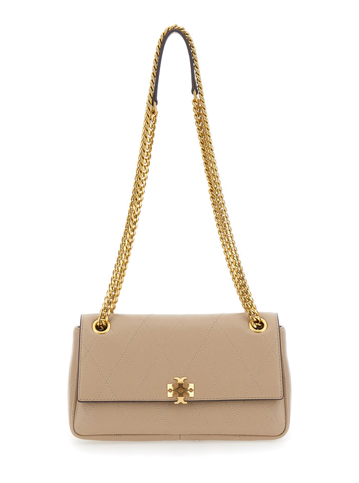 Charlie Gray Crossbody Bag With Chain Strap And Logo Plate On Front Quilted Suede For Women Grey Cow