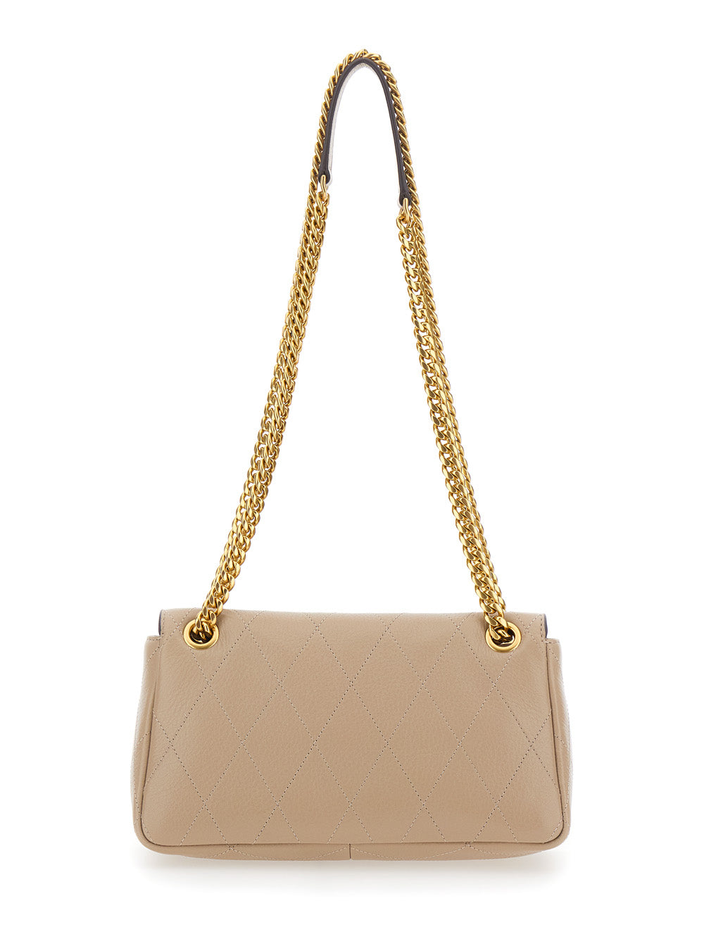Charlie Gray Crossbody Bag With Chain Strap And Logo Plate On Front Quilted Suede For Women Grey Cow