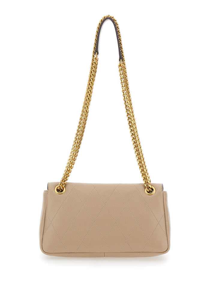 Charlie Gray Crossbody Bag With Chain Strap And Logo Plate On Front Quilted Suede For Women Grey Cow