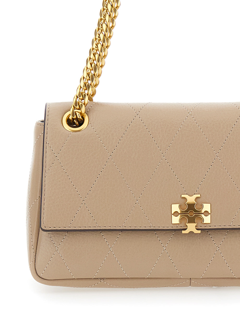 Charlie Gray Crossbody Bag With Chain Strap And Logo Plate On Front Quilted Suede For Women Grey Cow