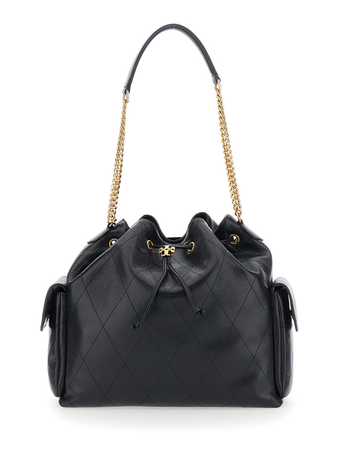 Charlue Quilted Large Bag With Leather Details Black For Women Cow Shoulder
