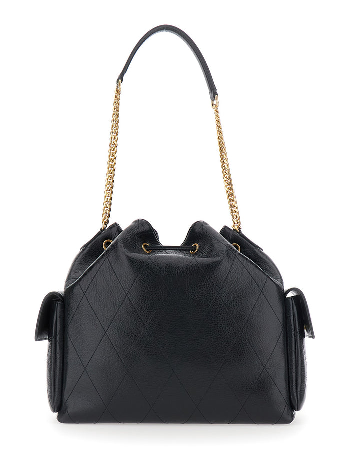 Charlue Quilted Large Bag With Leather Details Black For Women Cow Shoulder