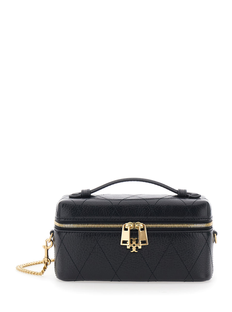 Vanity Case Charlie Quilted Black Leather Cow Shoulder Bags