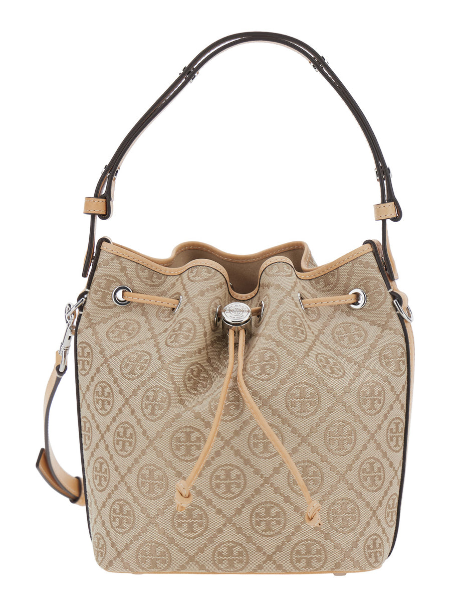 Handbag T Monogram Mini Bucket Beige Cotton Polyester Handbags
