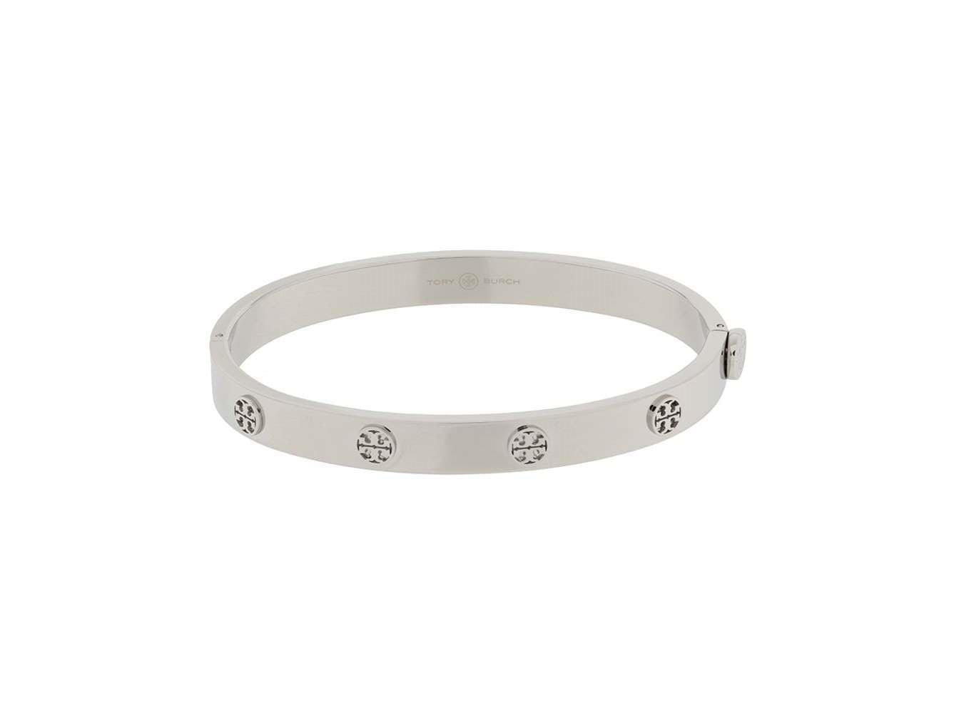 Bracelet With Engraved Logo And Clip Closure Silver Steel For Women Metallic Stainless