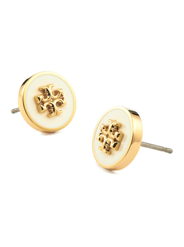 Earrings With Circular Design And Double T Motif Brass Blend For Women Metallic Enamel