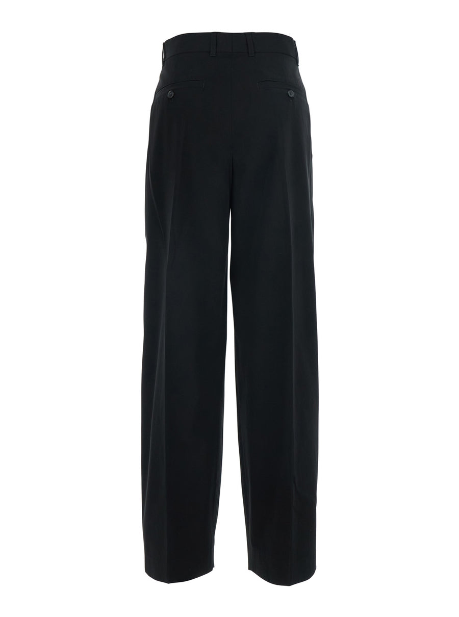 Single Pleat Trousers Black Cotton