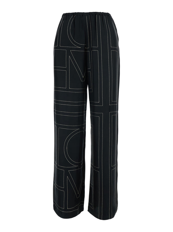 Pants Monogram Silk Pj Bottoms Black Trousers
