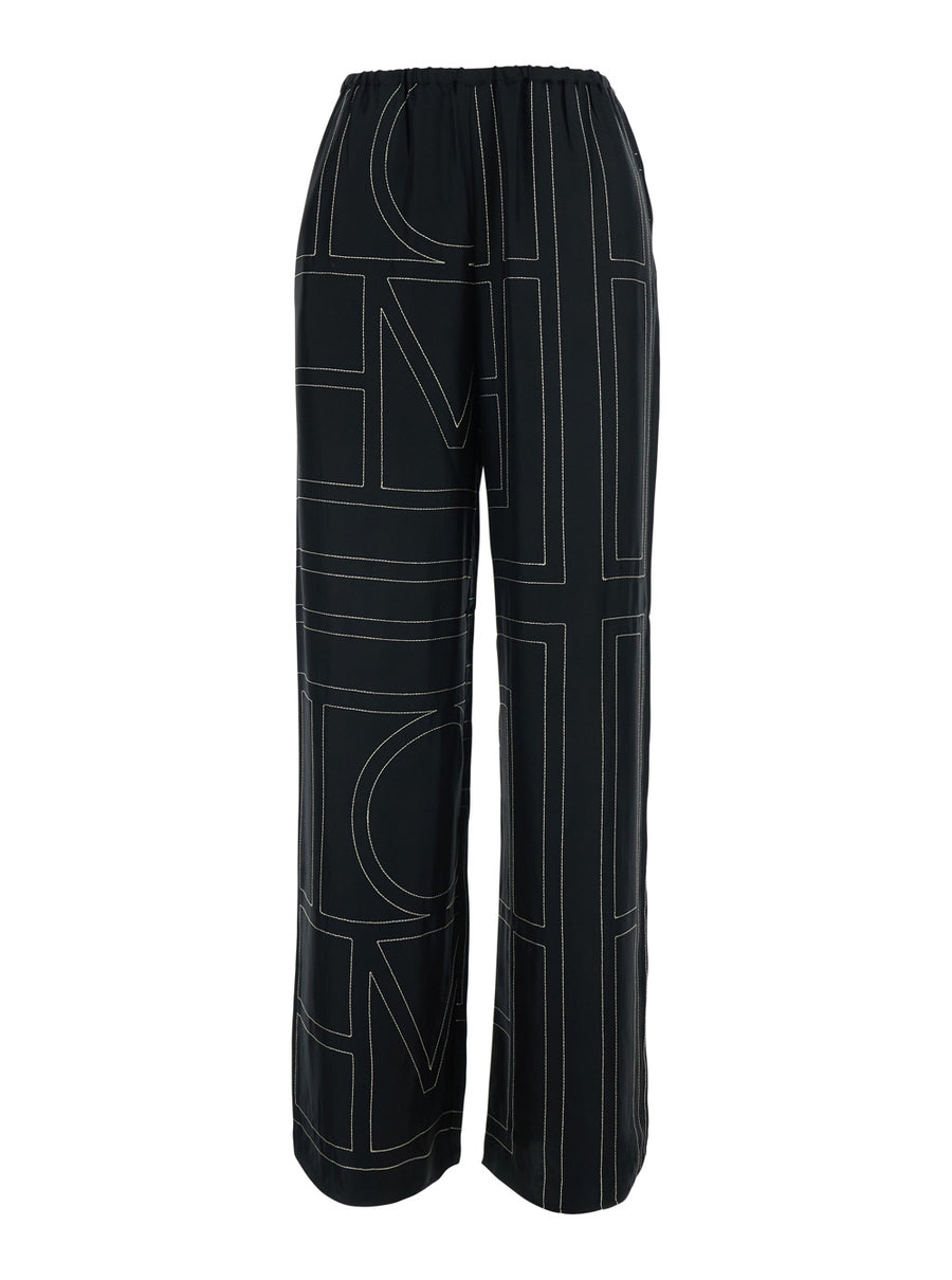 Pants Monogram Silk Pj Bottoms Black Trousers