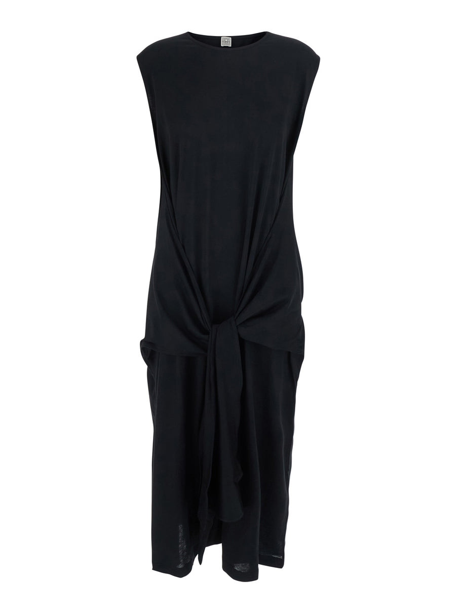 Long Jersey Dress Tie-Waist Black