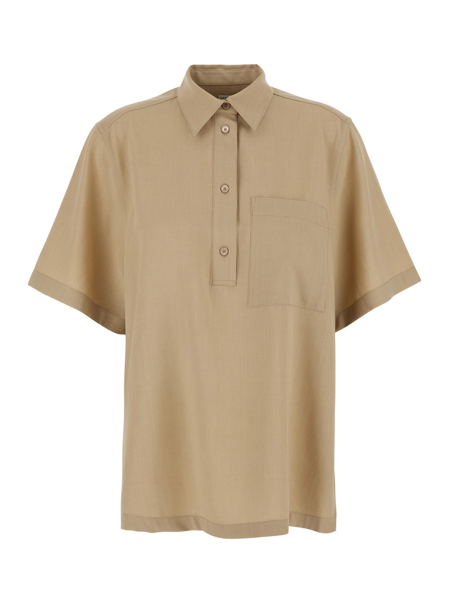 Polo Shirt Fluid Beige Viscose Blouses