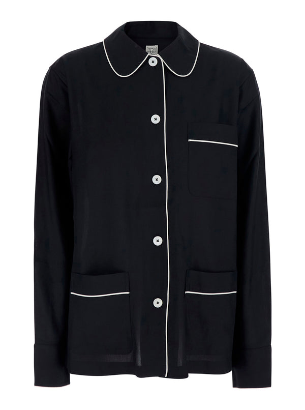 Black Silk Shirt With Contrasting Details Blouses
