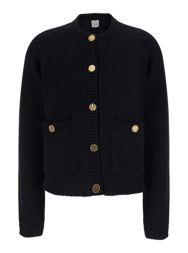 Cardigan Crew Neck Black Cotton Tops