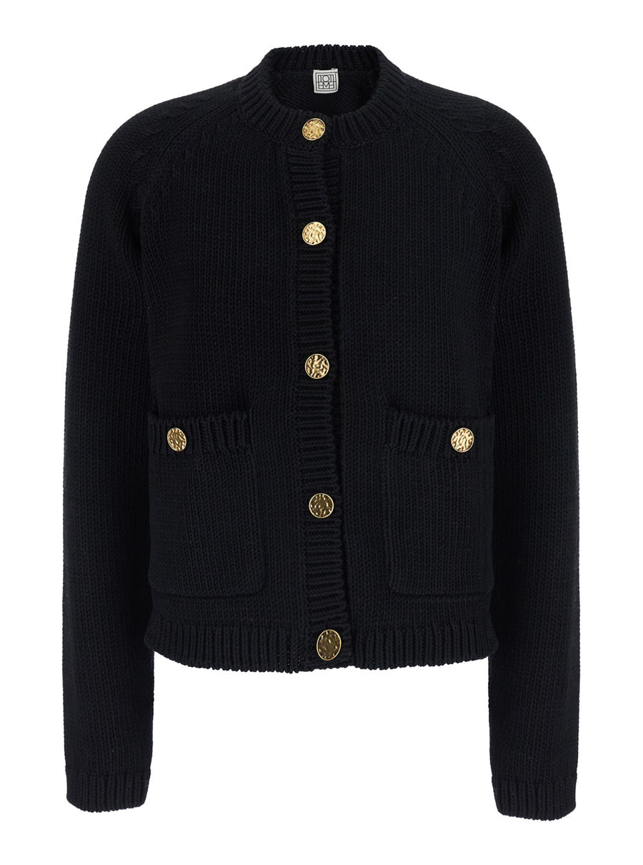 Cardigan Crew Neck Black Cotton Tops