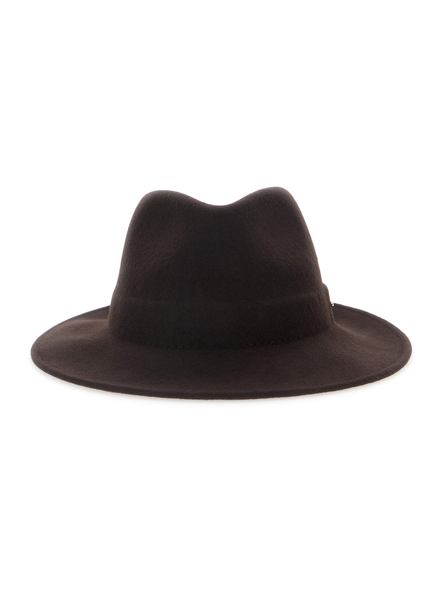 Cap With Visor And Pompon, Brown Wool Hat