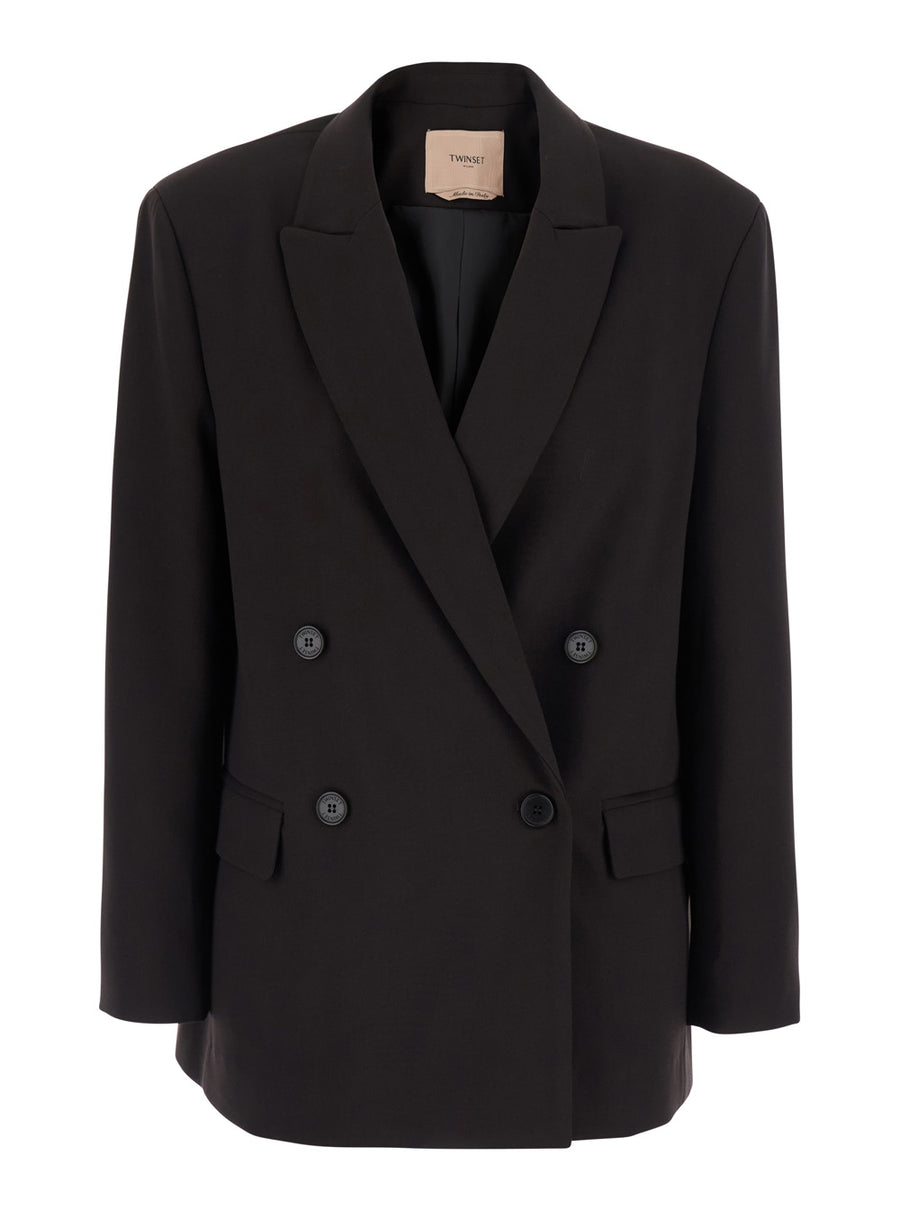 Classic Blazer With Notched Revers Brown Polyester Blazers