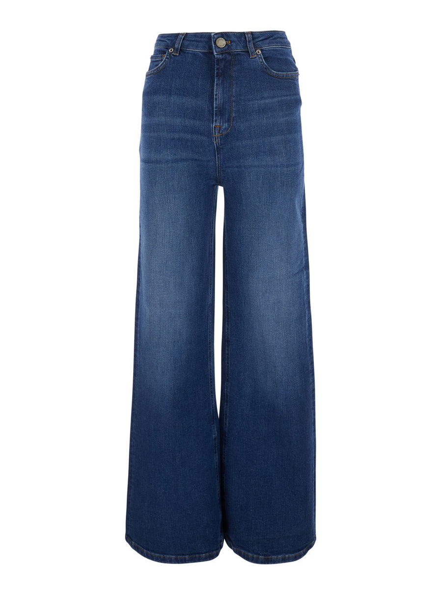 Straight-Cut Blue Jeans Cotton
