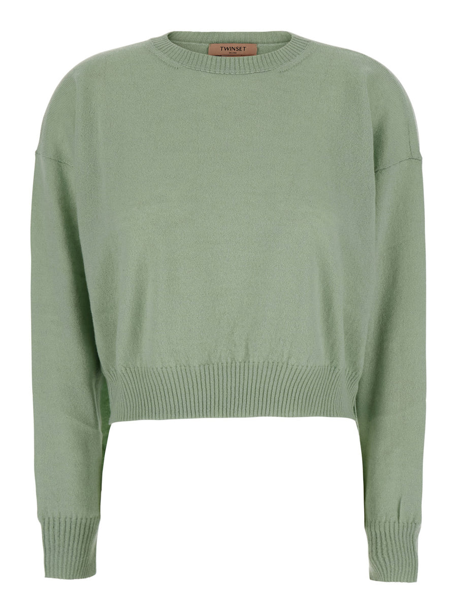 Sweater Green Cashmere And Silk Tops