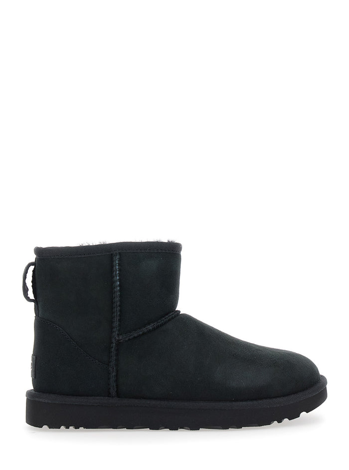 Boots Classic Mini With Logo Patch On The Back Black Suede For Women Leather Twinface Ankle