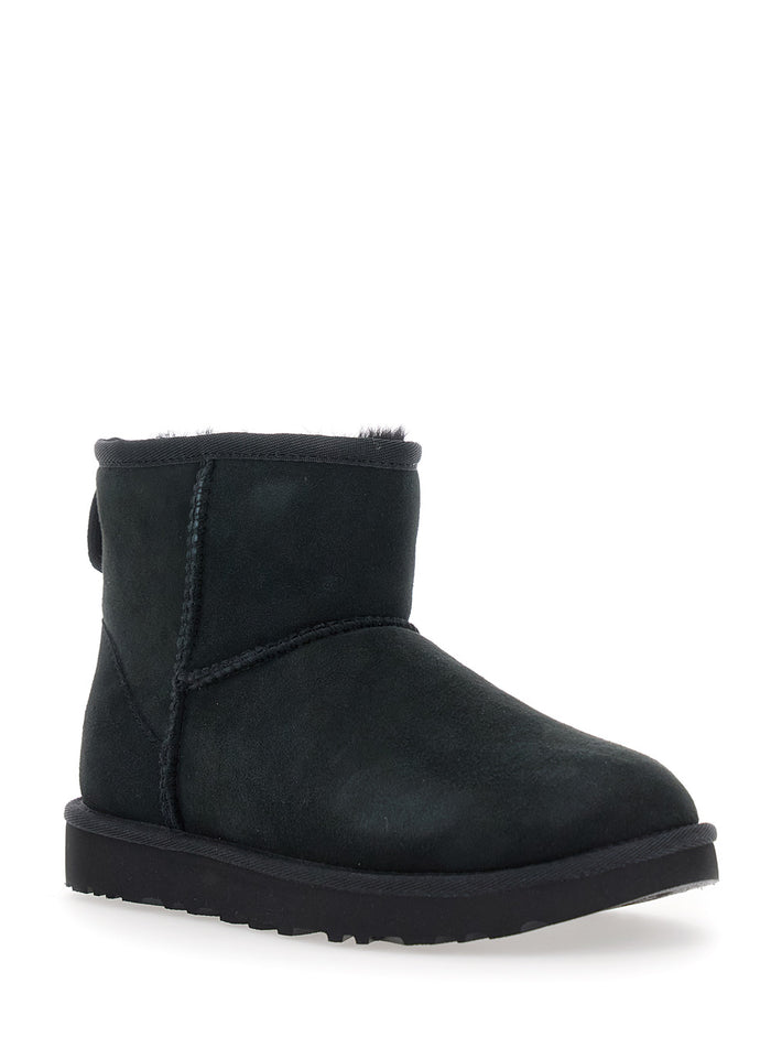 Boots Classic Mini With Logo Patch On The Back Black Suede For Women Leather Twinface Ankle