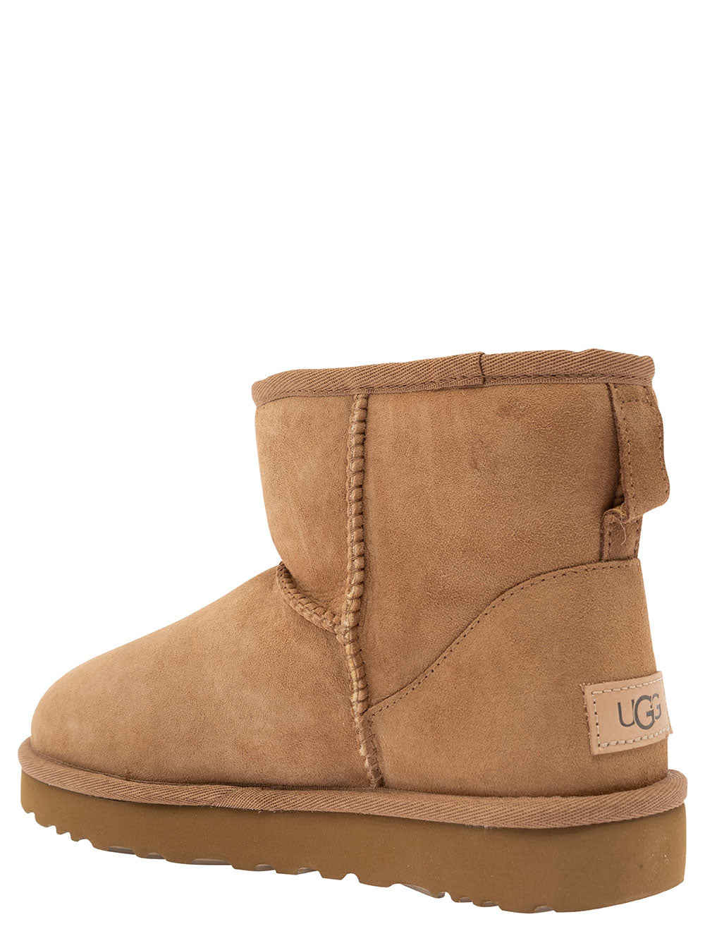 Boots Classic Mini With Logo Patch On The Back Beige Suede For Women Brown Leather Twinface Ankle