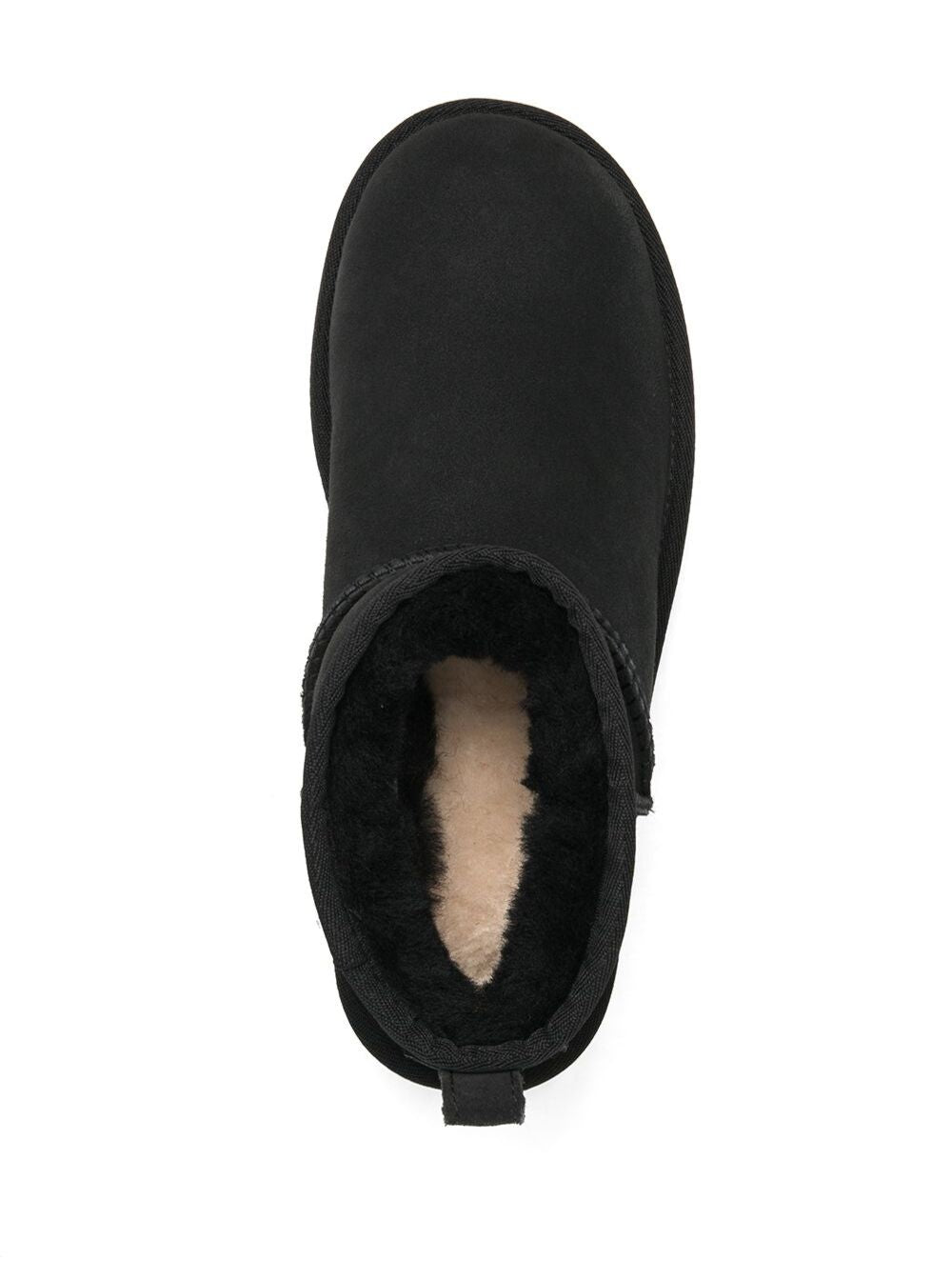 Boots Classic Ultra Mini Black With Logo And Pull-Tab On The Heel Suede Women Leather Twinface Ankle