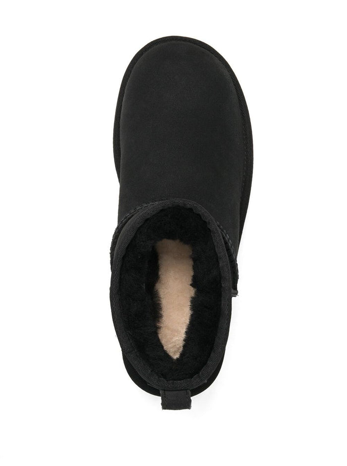 Boots Classic Ultra Mini Black With Logo And Pull-Tab On The Heel Suede Women Leather Twinface Ankle