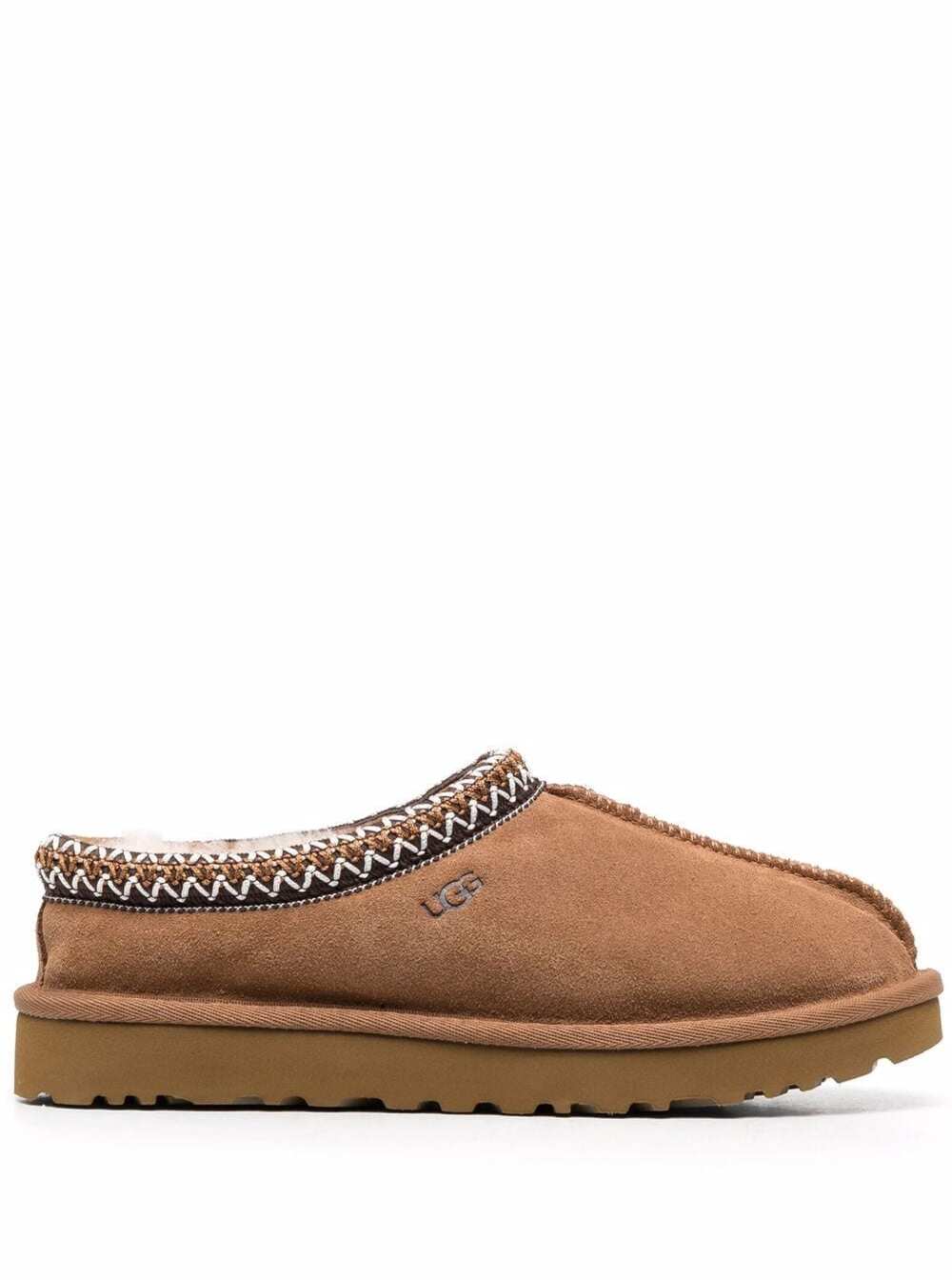 Mule Tasman With Embossed Logo Beige Suede Women Brown Leather Textile Ankle Boots