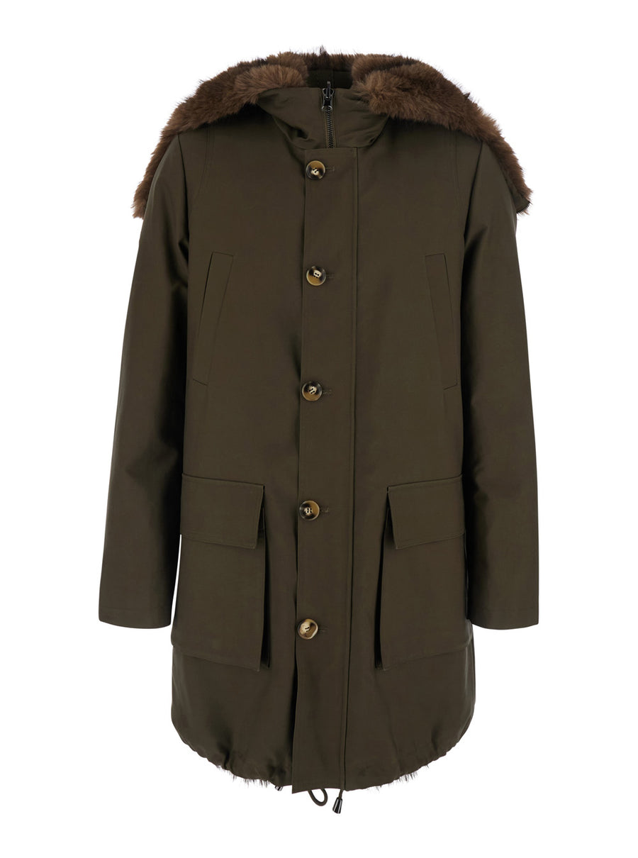 Hooded Parka Green Cotton Coat