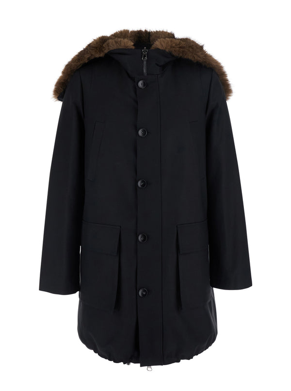 Hooded Parka Black Cotton Coat