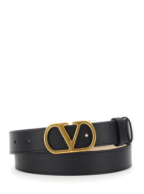 Belt Vlogo Buckle Black Leather Calf