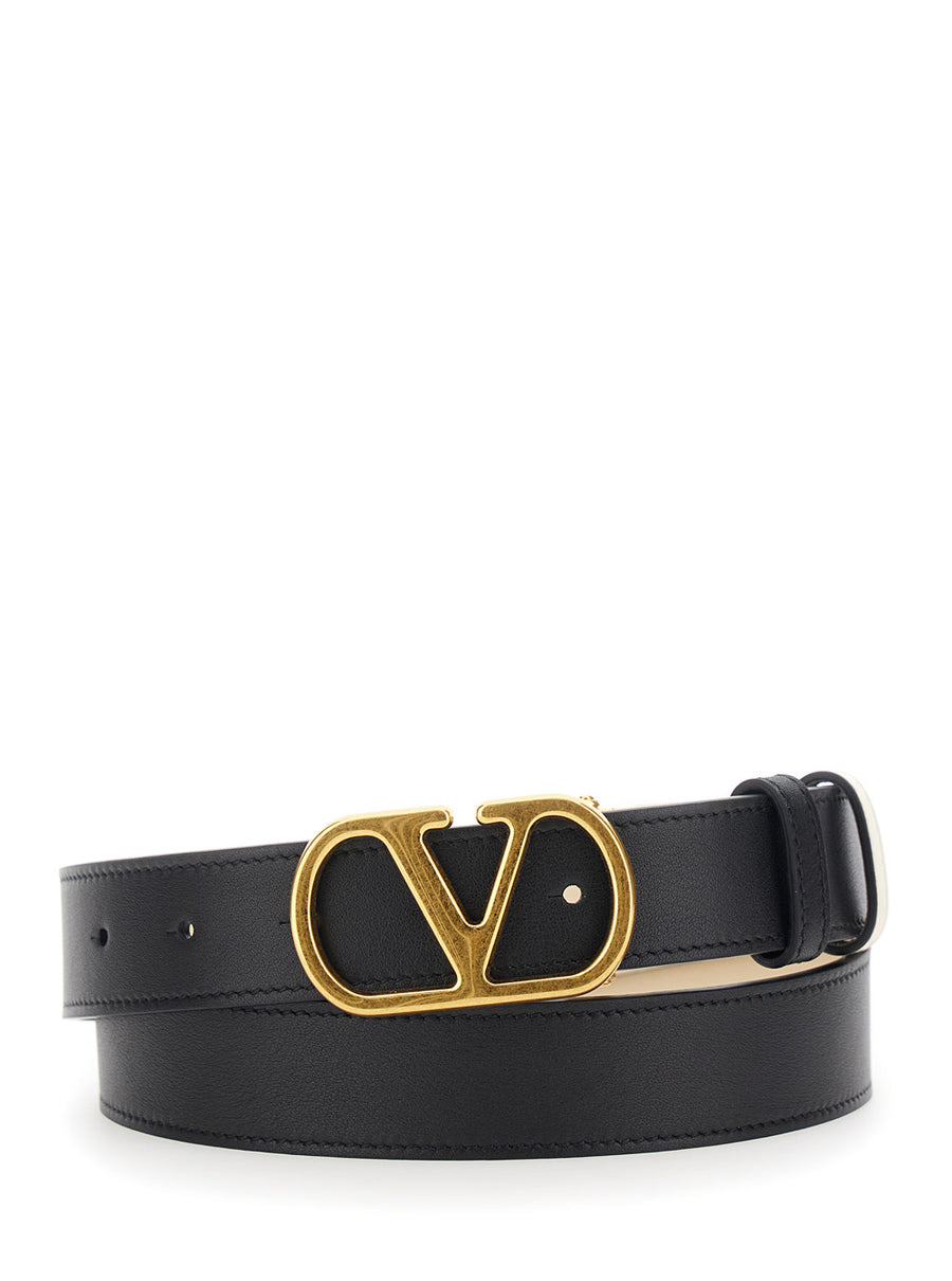 Belt Vlogo Buckle Black Leather Calf