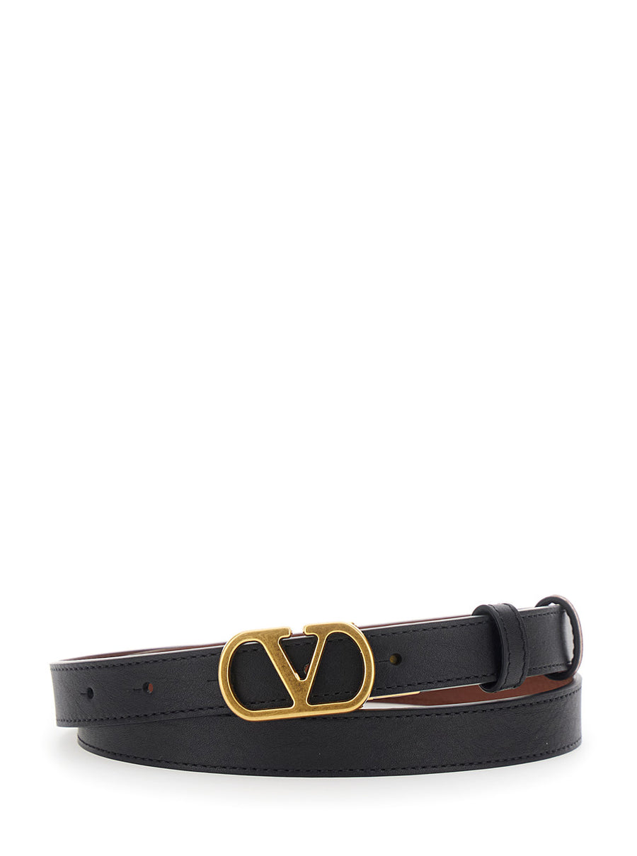 Belt Vlogo Buckle Black Leather Calf